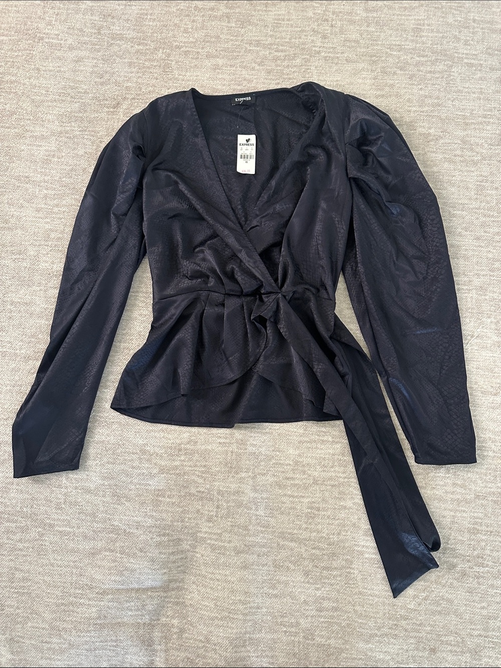 Express Navy Tie-Waist Wrap Blouse
